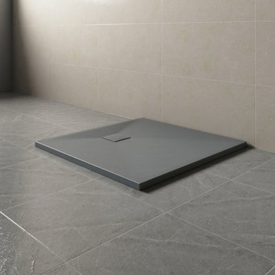 Sundaze 700 X 700mm Smc Anthracite Square Slate Effect Bathroom Shower Tray from B&Q