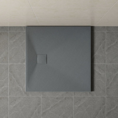B&Q -  800 X 800mm Smc Anthracite Square Slate Effect Bathroom Shower Tray