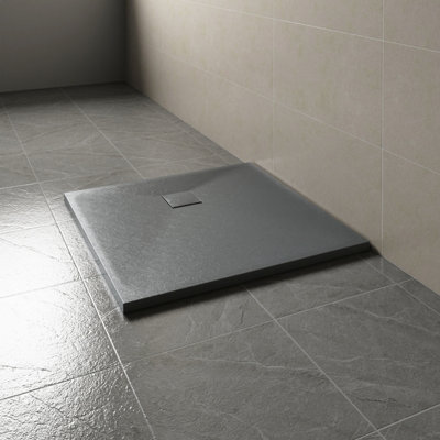 Sundaze 900 X 900mm Smc Anthracite Square Slate Effect Bathroom Shower Tray from B&Q
