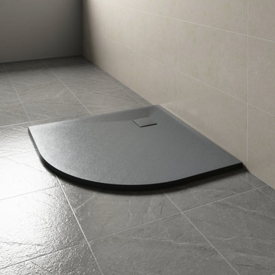 B&Q -  800 X 800mm Smc Anthracite Quadrant Slate Effect Bathroom Shower Tray