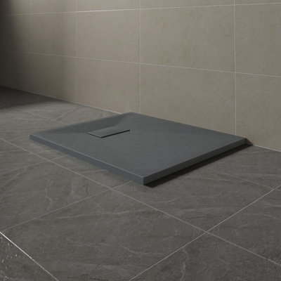 Sundaze 800 X 700mm Smc Anthracite Rectangle Slate Effect Bathroom Shower Tray from B&Q