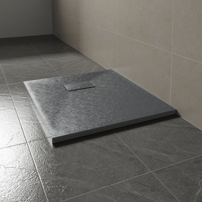 Sundaze 900 X 700mm Smc Anthracite Rectangle Slate Effect Bathroom Shower Tray from B&Q