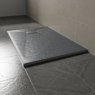 B&Q -  1100 X 800mm Smc Anthracite Rectangle Slate Effect Bathroom Shower Tray