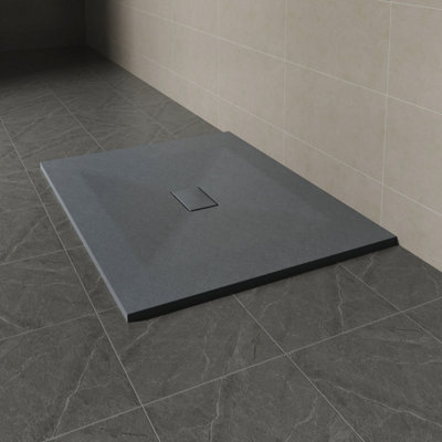 Sundaze 1300 X 1000mm Smc Anthracite Rectangle Slate Effect Bathroom Shower Tray from B&Q