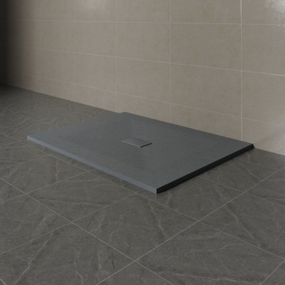 Sundaze 1400 X 1000mm Smc Anthracite Rectangle Slate Effect Bathroom Shower Tray from B&Q