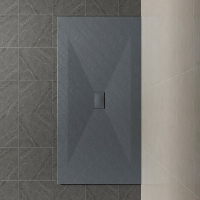 Sundaze 1800 X 1000mm Smc Anthracite Rectangle Slate Effect Bathroom Shower Tray from B&Q