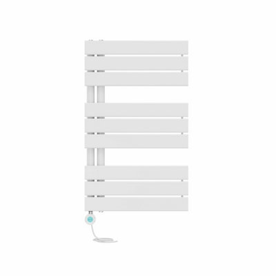B&Q -  Prefilled Thermostatic Electric Heated Towel Rail Flat Panel Bathroom Ladder Warmer Rads824X500mm White