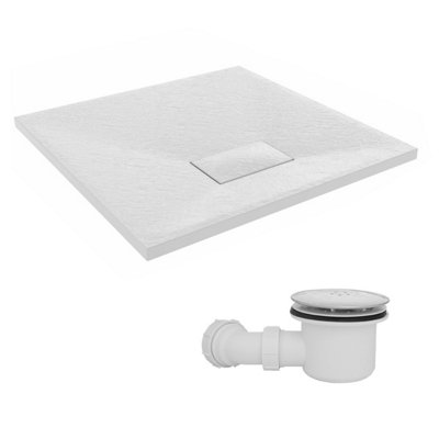 Sundaze 700 X 700mm Smc White Square Slate Effect Shower Tray With Fluidmaster 90mm Fast Flow Waste from B&Q