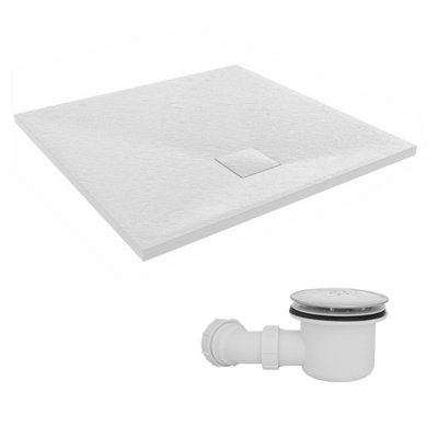 Sundaze 800 X 800mm Smc White Square Slate Effect Shower Tray With Fluidmaster 90mm Fast Flow Waste from B&Q