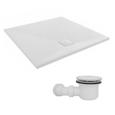 Sundaze 900 X 900mm Smc White Square Slate Effect Shower Tray With Fluidmaster 90mm Fast Flow Waste from B&Q
