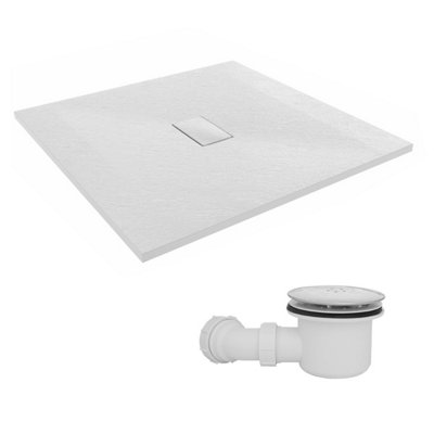 Sundaze 1000 X 1000mm Smc White Square Slate Effect Shower Tray With Fluidmaster 90mm Fast Flow Waste from B&Q