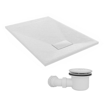 Sundaze 1000 X 700mm Smc White Rectangle Slate Effect Shower Tray With Fluidmaster 90mm Fast Flow Waste from B&Q