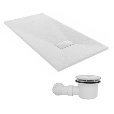 Sundaze 1400 X 700mm Smc White Rectangle Slate Effect Shower Tray With Fluidmaster 90mm Fast Flow Waste from B&Q