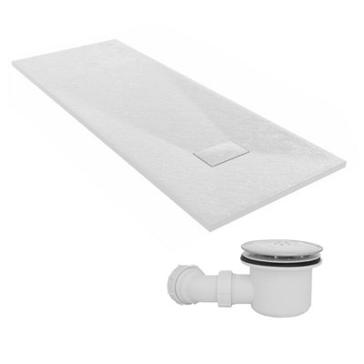 Sundaze 1800 X 700mm Smc White Rectangle Slate Effect Shower Tray With Fluidmaster 90mm Fast Flow Waste from B&Q