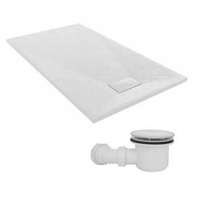 Sundaze 1400 X 800mm Smc White Rectangle Slate Effect Shower Tray With Fluidmaster 90mm Fast Flow Waste from B&Q