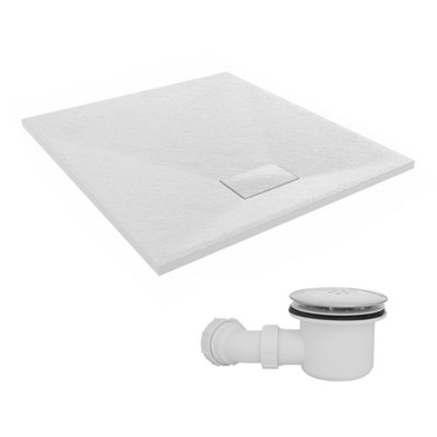 Sundaze 1000 X 900mm Smc White Rectangle Slate Effect Shower Tray With Fluidmaster 90mm Fast Flow Waste from B&Q