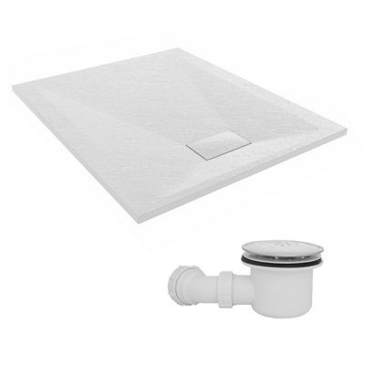 Sundaze 1100 X 900mm Smc White Rectangle Slate Effect Shower Tray With Fluidmaster 90mm Fast Flow Waste from B&Q
