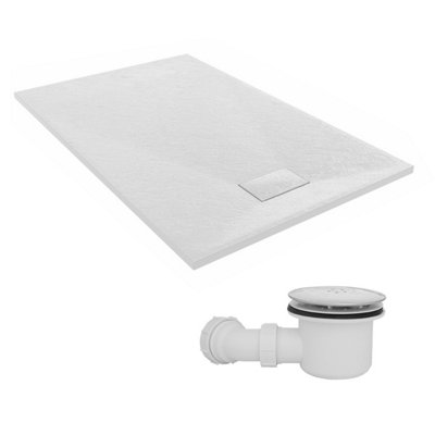 Sundaze 1400 X 900mm Smc White Rectangle Slate Effect Shower Tray With Fluidmaster 90mm Fast Flow Waste from B&Q