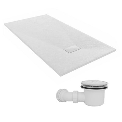 Sundaze 1700 X 900mm Smc White Rectangle Slate Effect Shower Tray With Fluidmaster 90mm Fast Flow Waste from B&Q