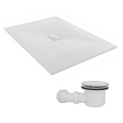Sundaze 1400 X 1000mm Smc White Rectangle Slate Effect Shower Tray With Fluidmaster 90mm Fast Flow Waste from B&Q