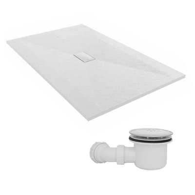 Sundaze 1600 X 1000mm Smc White Rectangle Slate Effect Shower Tray With Fluidmaster 90mm Fast Flow Waste from B&Q