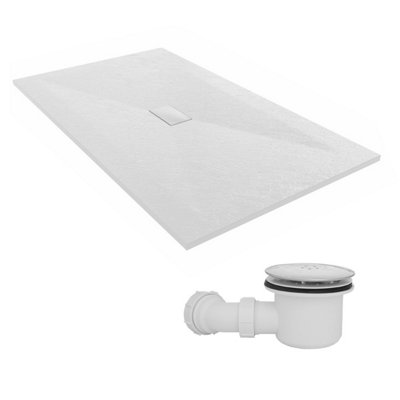 Sundaze 1700 X 1000mm Smc White Rectangle Slate Effect Shower Tray With Fluidmaster 90mm Fast Flow Waste from B&Q