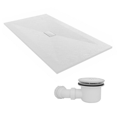 Sundaze 1800 X 1000mm Smc White Rectangle Slate Effect Shower Tray With Fluidmaster 90mm Fast Flow Waste from B&Q