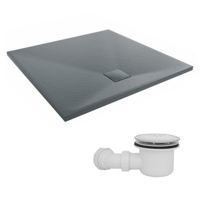 Sundaze 900 X 900mm Smc Anthracite Square Slate Effect Shower Tray With Fluidmaster 90mm Fast Flow Waste from B&Q