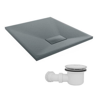 Sundaze 800 X 700mm Smc Anthracite Rectangle Slate Effect Shower Tray With Fluidmaster 90mm Fast Flow Waste from B&Q