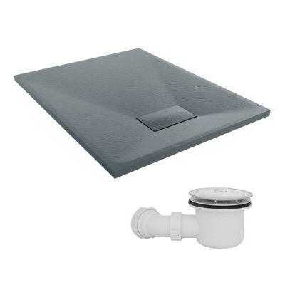 Sundaze 900 X 700mm Smc Anthracite Rectangle Slate Effect Shower Tray With Fluidmaster 90mm Fast Flow Waste from B&Q