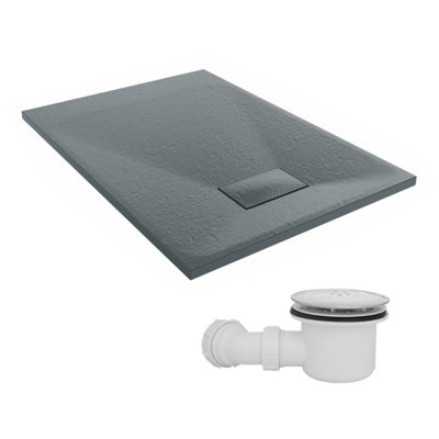 Sundaze 1000 X 700mm Smc Anthracite Rectangle Slate Effect Shower Tray With Fluidmaster 90mm Fast Flow Waste from B&Q