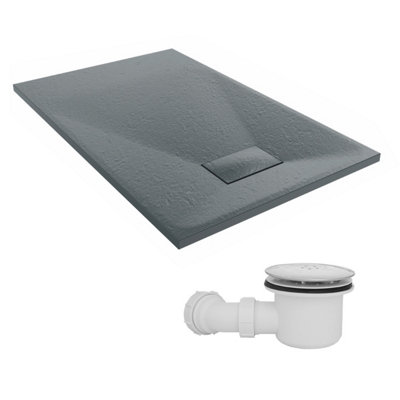 Sundaze 1100 X 700mm Smc Anthracite Rectangle Slate Effect Shower Tray With Fluidmaster 90mm Fast Flow Waste from B&Q