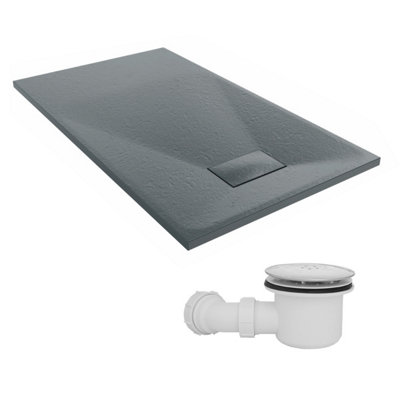 Sundaze 1200 X 700mm Smc Anthracite Rectangle Slate Effect Shower Tray With Fluidmaster 90mm Fast Flow Waste from B&Q