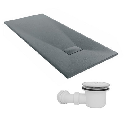 Sundaze 1600 X 700mm Smc Anthracite Rectangle Slate Effect Shower Tray With Fluidmaster 90mm Fast Flow Waste from B&Q