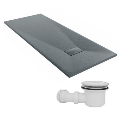 Sundaze 1700 X 700mm Smc Anthracite Rectangle Slate Effect Shower Tray With Fluidmaster 90mm Fast Flow Waste from B&Q