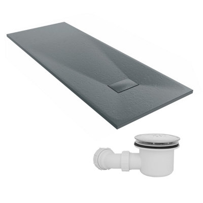 Sundaze 1800 X 700mm Smc Anthracite Rectangle Slate Effect Shower Tray With Fluidmaster 90mm Fast Flow Waste from B&Q