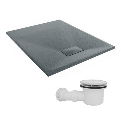Sundaze 1000 X 800mm Smc Anthracite Rectangle Slate Effect Shower Tray With Fluidmaster 90mm Fast Flow Waste from B&Q