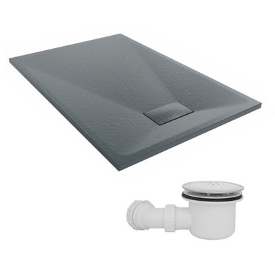 B&Q -  1200 X 800mm Smc Anthracite Rectangle Slate Effect Shower Tray With Fluidmaster 90mm Fast Flow Waste
