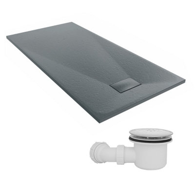 Sundaze 1600 X 800mm Smc Anthracite Rectangle Slate Effect Shower Tray With Fluidmaster 90mm Fast Flow Waste from B&Q