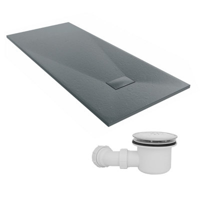 Sundaze 1800 X 800mm Smc Anthracite Rectangle Slate Effect Shower Tray With Fluidmaster 90mm Fast Flow Waste from B&Q