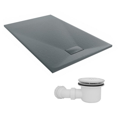 Sundaze 1400 X 900mm Smc Anthracite Rectangle Slate Effect Shower Tray With Fluidmaster 90mm Fast Flow Waste from B&Q