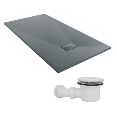 Sundaze 1700 X 900mm Smc Anthracite Rectangle Slate Effect Shower Tray With Fluidmaster 90mm Fast Flow Waste from B&Q