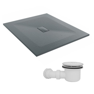 Sundaze 1200 X 1000mm Smc Anthracite Rectangle Slate Effect Shower Tray With Fluidmaster 90mm Fast Flow Waste from B&Q