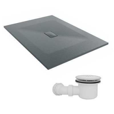 Sundaze 1400 X 1000mm Smc Anthracite Rectangle Slate Effect Shower Tray With Fluidmaster 90mm Fast Flow Waste from B&Q