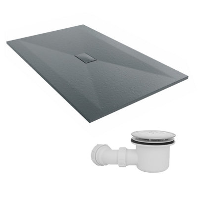 Sundaze 1600 X 1000mm Smc Anthracite Rectangle Slate Effect Shower Tray With Fluidmaster 90mm Fast Flow Waste from B&Q