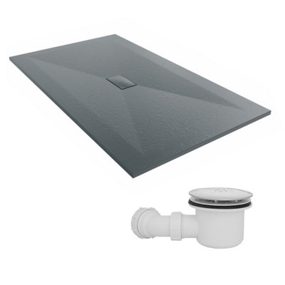 Sundaze 1700 X 1000mm Smc Anthracite Rectangle Slate Effect Shower Tray With Fluidmaster 90mm Fast Flow Waste from B&Q