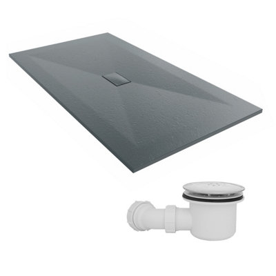 Sundaze 1800 X 1000mm Smc Anthracite Rectangle Slate Effect Shower Tray With Fluidmaster 90mm Fast Flow Waste from B&Q