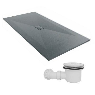Sundaze 2000 X 1000mm Smc Anthracite Rectangle Slate Effect Shower Tray With Fluidmaster 90mm Fast Flow Waste from B&Q