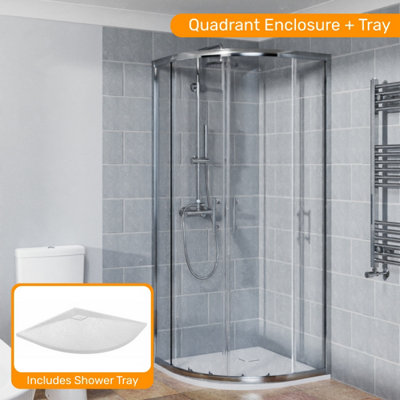 Sundaze Chrome 800 X 800mm Sliding Door Quadrant Shower Enclosure With White Slate Effect Shower Tray