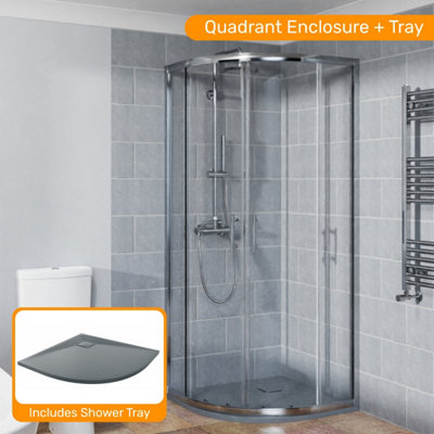 Sundaze Chrome 800 X 800mm Sliding Door Quadrant Shower Enclosure With Anthracite Slate Effect Shower Tray